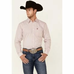 Discount 🧨 Cowboy Hardware Men's Red Basket Weave Print Long Sleeve Button-Down Western 👕 Shirt ❤️