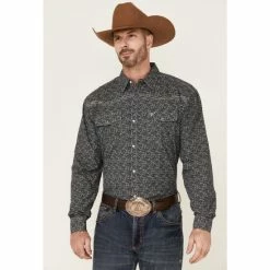 Hot Sale 🥰 Cowboy Hardware Men's Bramble Floral Print Embroidered Long Sleeve Snap Western 👚 Shirt Black 👍