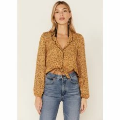 Brand new 💯 Wild Moss 👩 Women's Mustard Ditsy Tie Front Blouse 🔥