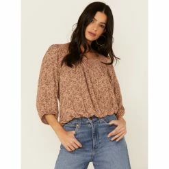 Outlet ✔️ Wild Moss 👩 Women's Mocha Square Neck Floral Open Back Top Chocolate 👏