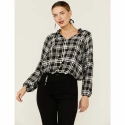 Country Outfitter Shop 29 Promo ✔️ Wild Moss 👩 Women's Long Sleeve Tie Neck Peasant Blouse Black 👍