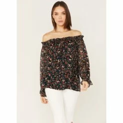 Country Outfitter Shop 13 Flash Sale 🔔 Wild Moss 👩 Women's Floral Print Off-Shoulder Top Blue/red 🤩
