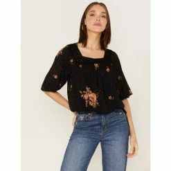 Country Outfitter Shop 11 Budget ⌛ Wild Moss 👩 Women's Floral Print Lace Top Black 👍